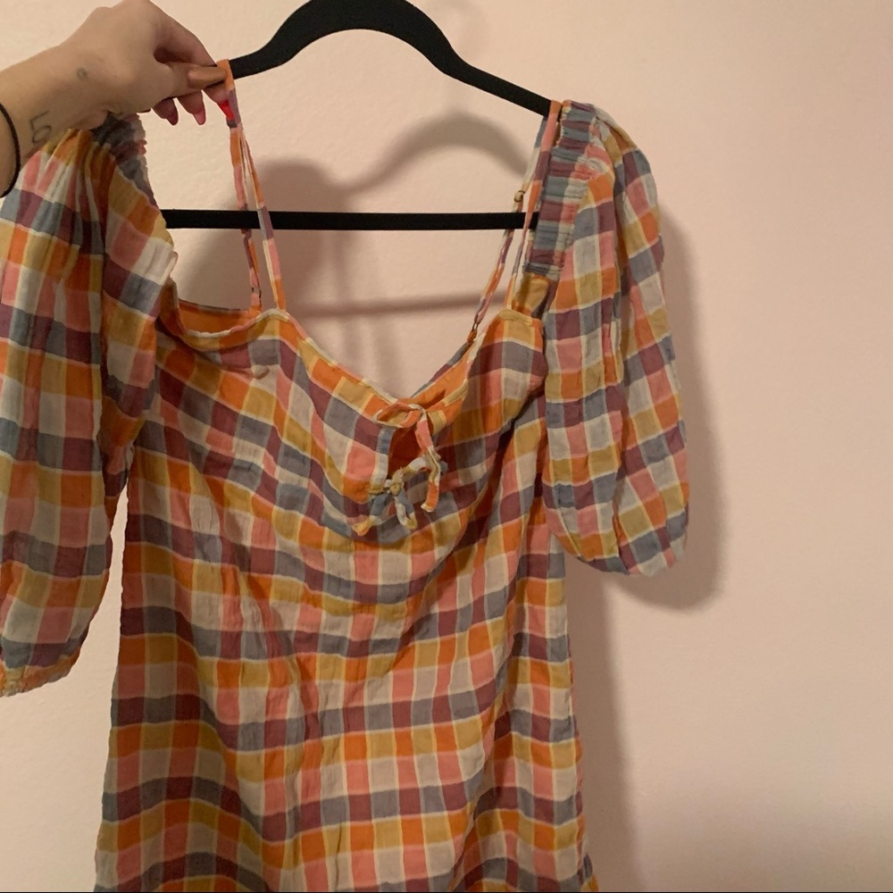 Off The Shoulder Orange Gingham Dress